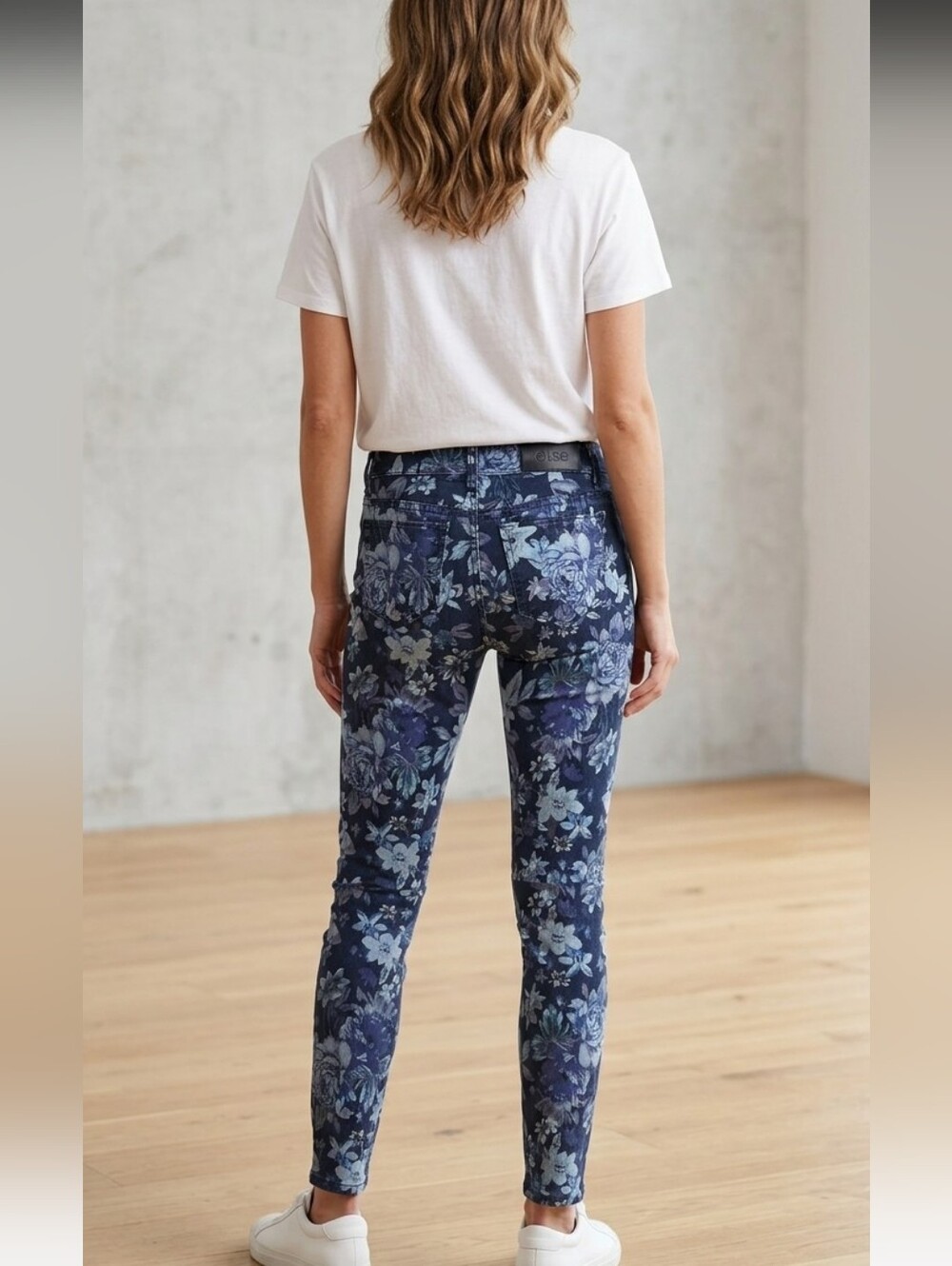 Else Women Blue Floral Stretch Skinny Denim Jeans Size 28 Measurements In Photos